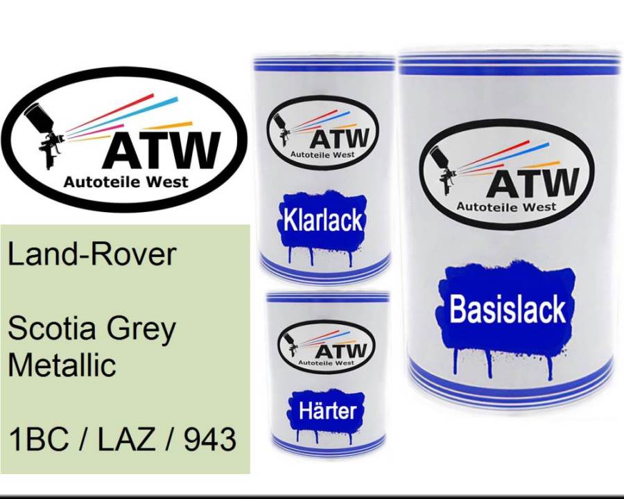 Land-Rover, Scotia Grey Metallic, 1BC / LAZ / 943: 500ml Lackdose + 500ml Klarlack + 250ml Härter - Set, von ATW Autoteile West.